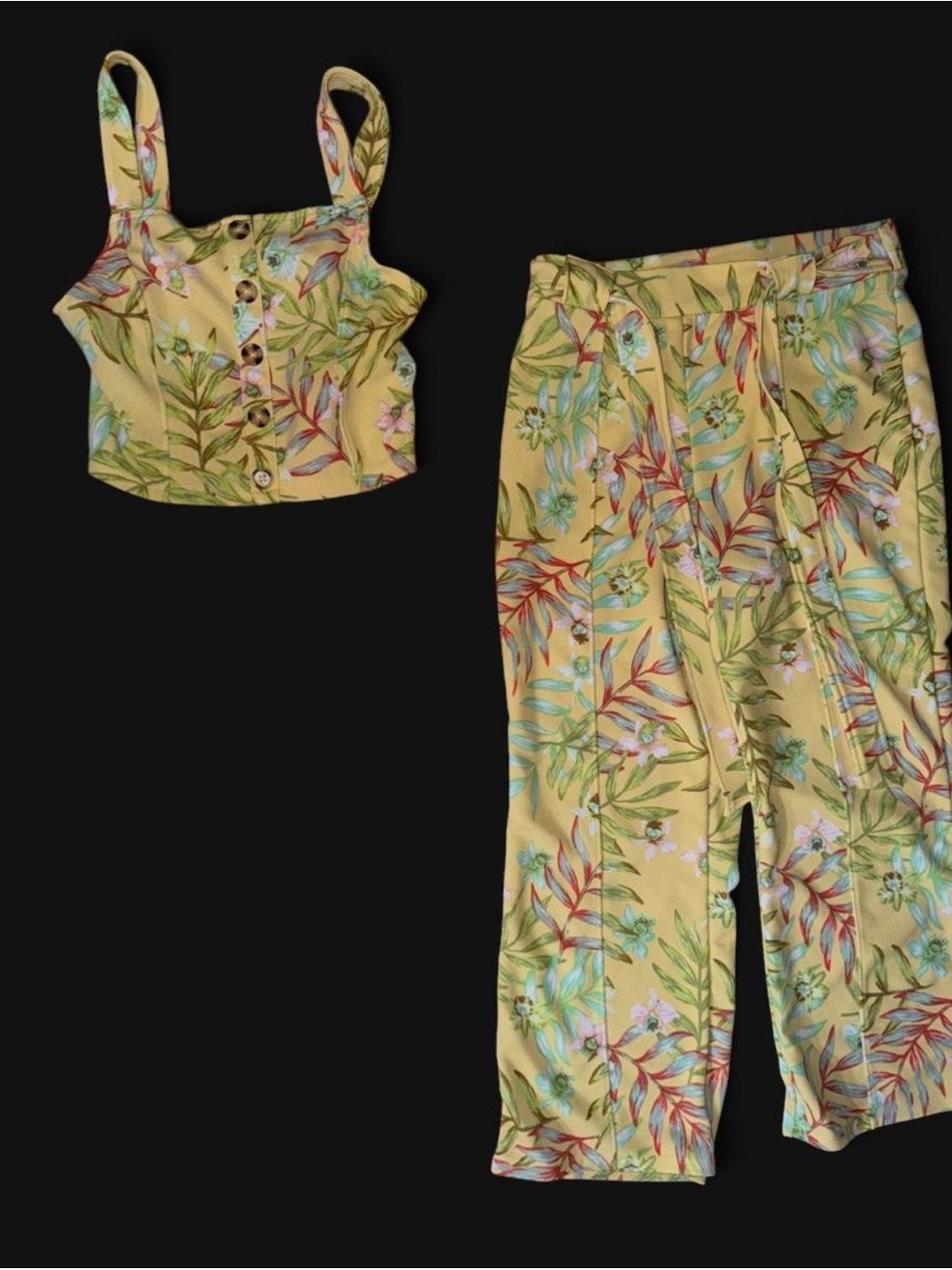Women Yellow Floral - Crop Top & Pants